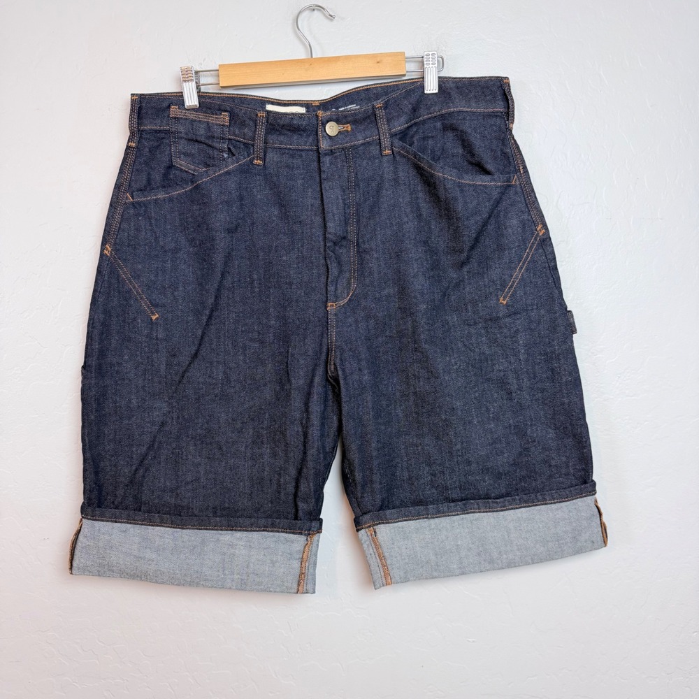 NEW Pilcro Anthropologie Dark Wash Denim Carpenter Shorts 32 Cuffed Utility